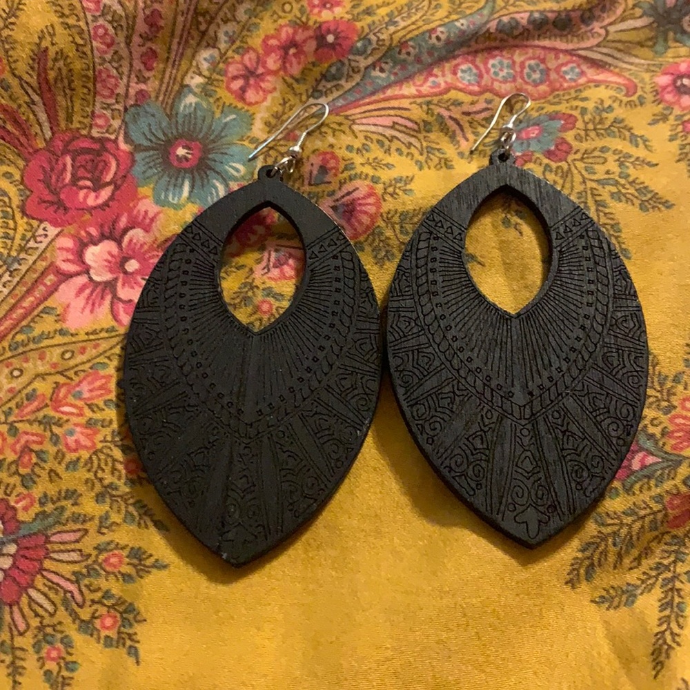 Black Wooden Boho Statement Earrings 😍